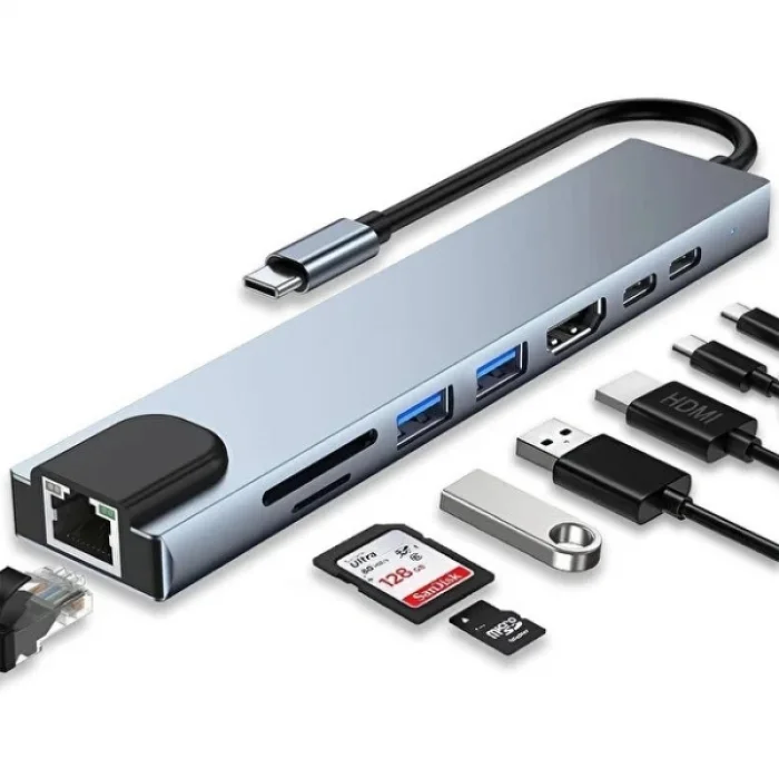 BUĞZ Type C Girişli 8 Port Dönüştürücü Ve Çoklayıcı