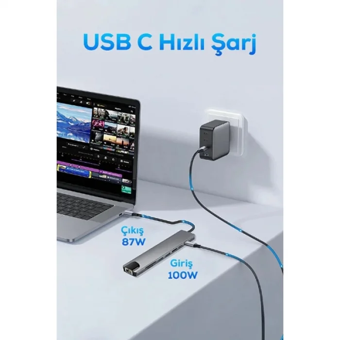 BUĞZ Type C Girişli 8 Port Dönüştürücü Ve Çoklayıcı