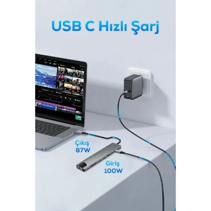 BUĞZ Type C Girişli 8 Port Dönüştürücü Ve Çoklayıcı