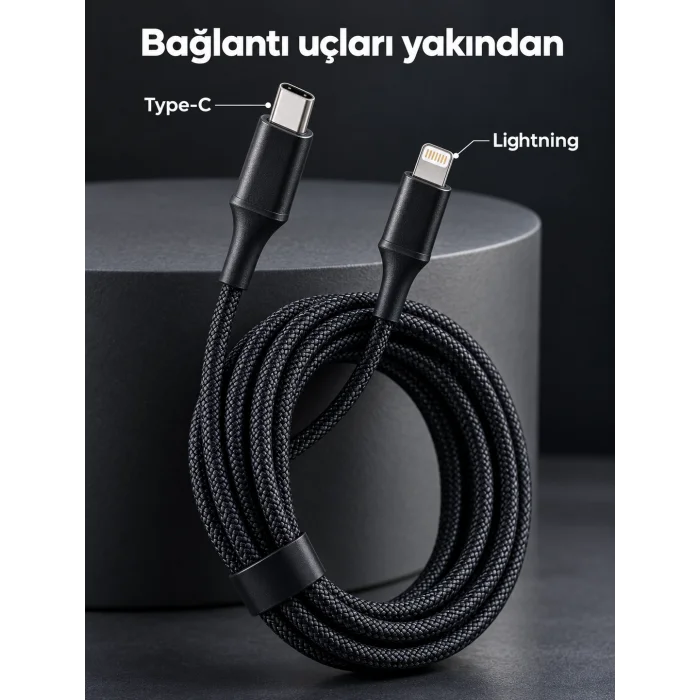 BUĞZ Type C Lightning Örgülü Şarj ve Veri Kablosu 2 Metre - BUĞZ