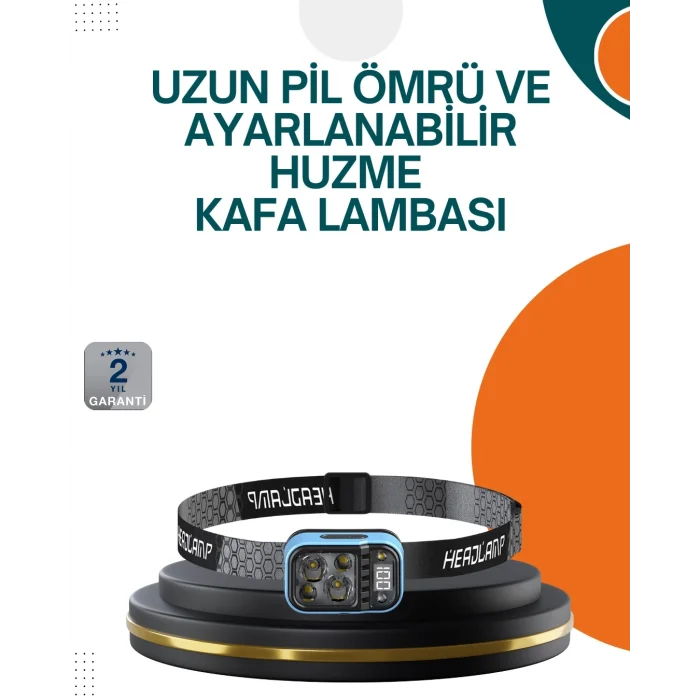 BUĞZ Type C Şarjlı LED Kafa Lambası Güç Göstergeli 53 Modlu