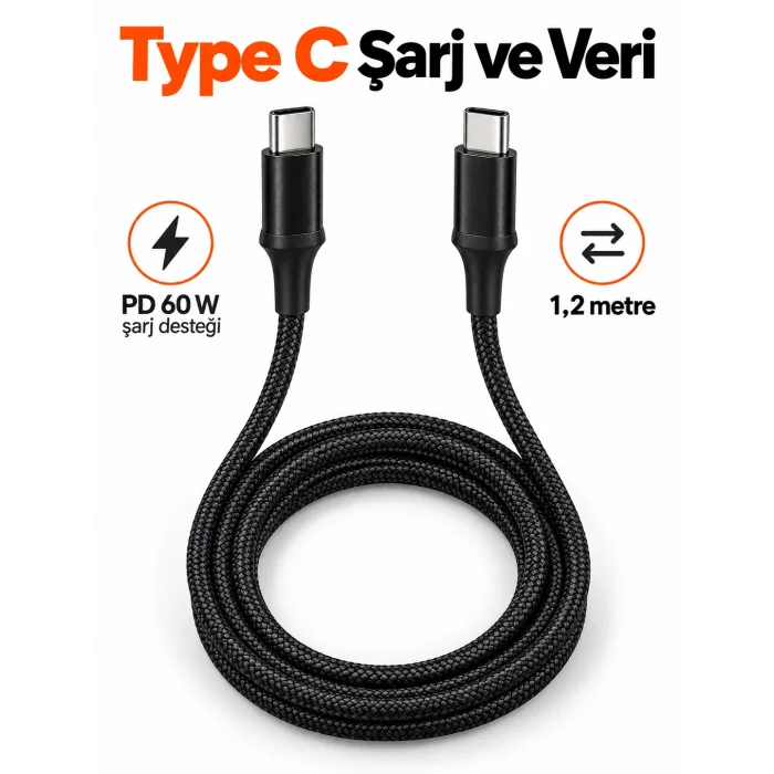 BUĞZ Type C to Type C LED Işıklı Şarj Kablosu 1,2 Metre - BUĞZ