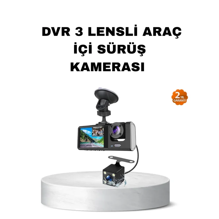 BUĞZ Üç Kameralı Araç İçi Kayıt Sistemi Full HD Gece Görüşlü ve G-Sensör Destekli