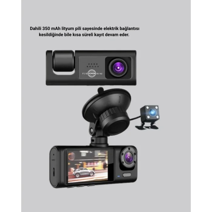 BUĞZ Üç Kameralı Araç İçi Kayıt Sistemi Full HD Gece Görüşlü ve G-Sensör Destekli