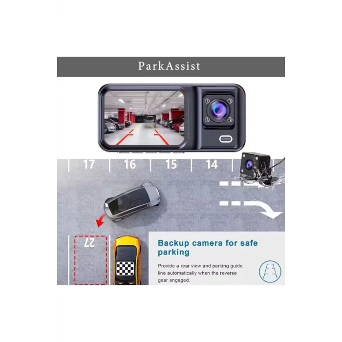  Üç Kameralı Ön Iç Arka Araç Içi Kamera Wifi Viidure App Mpıa CC38 64GB