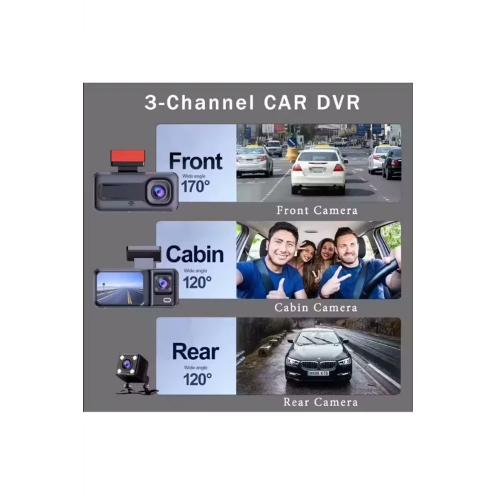  Üç Kameralı Ön Iç Arka Araç Içi Kamera Wifi Viidure App Mpıa CC38 64GB