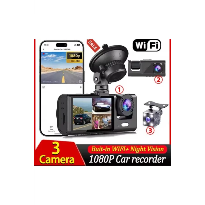  Üç Kameralı Wi‑Fi Araç İçi Kamera – GPS Takip & G-Sensor Özellikli Güvenlik Çözümü