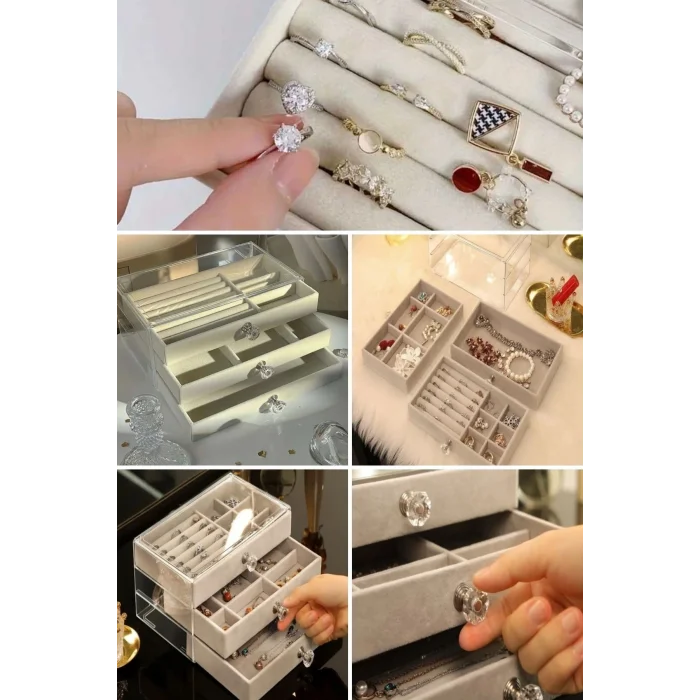 BUĞZ Üç Katlı Çekmeceli Takı Kozmetik Organizer