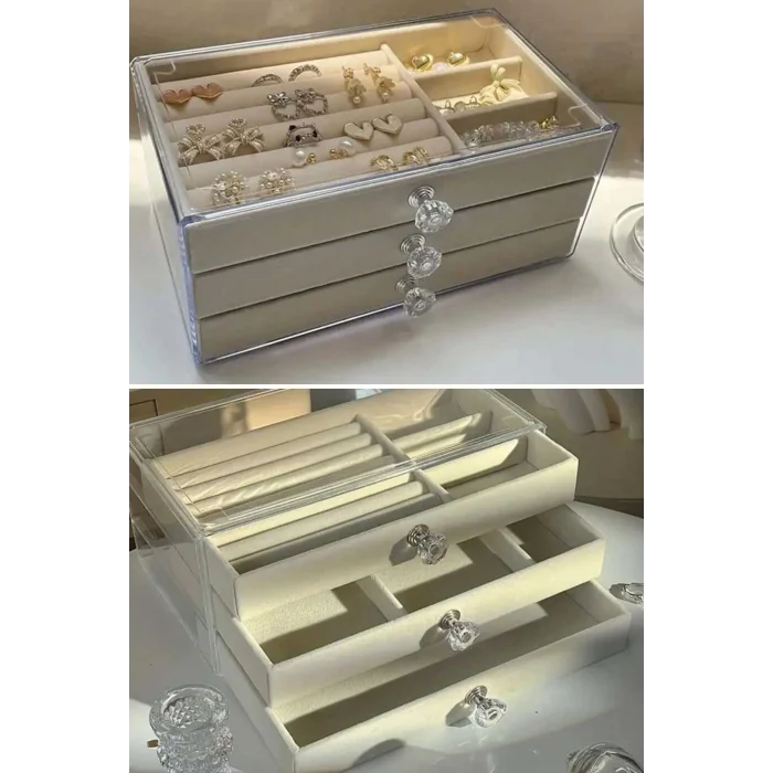 BUĞZ Üç Katlı Çekmeceli Takı Kozmetik Organizer