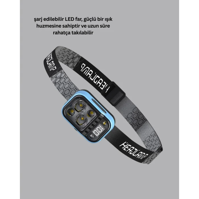 BUĞZ Üç Renkli LED Kafa Feneri 53 Mod Güç Göstergeli Type C Şarjlı