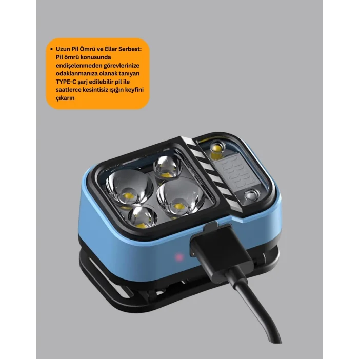 BUĞZ Üç Renkli LED Kafa Feneri 53 Mod Güç Göstergeli Type C Şarjlı