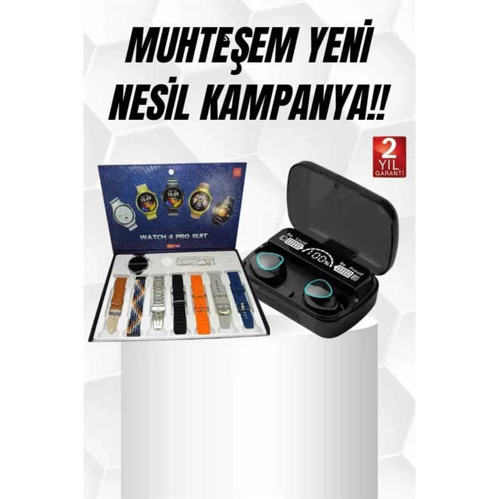 BUĞZ Ucuz Kaliteli Yeni Nesil 7 Kordonlu Akıllı Saat ve Kablosuz Bluetooth Kulaklık ANC Özelliği - BUĞZ