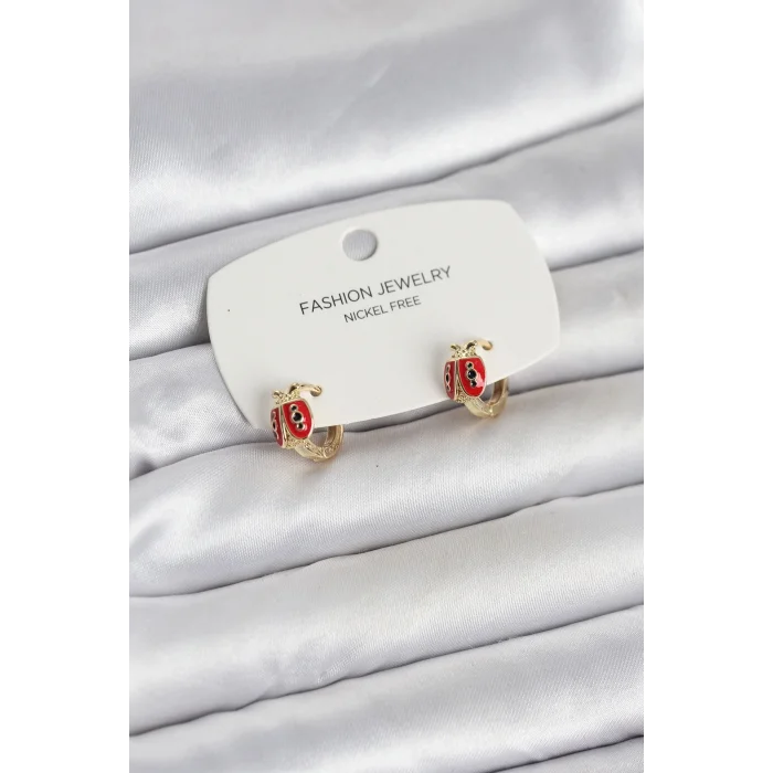 BUĞZ Uğur Böceği Model Gold Renk Pirinç Çocuk Küpe