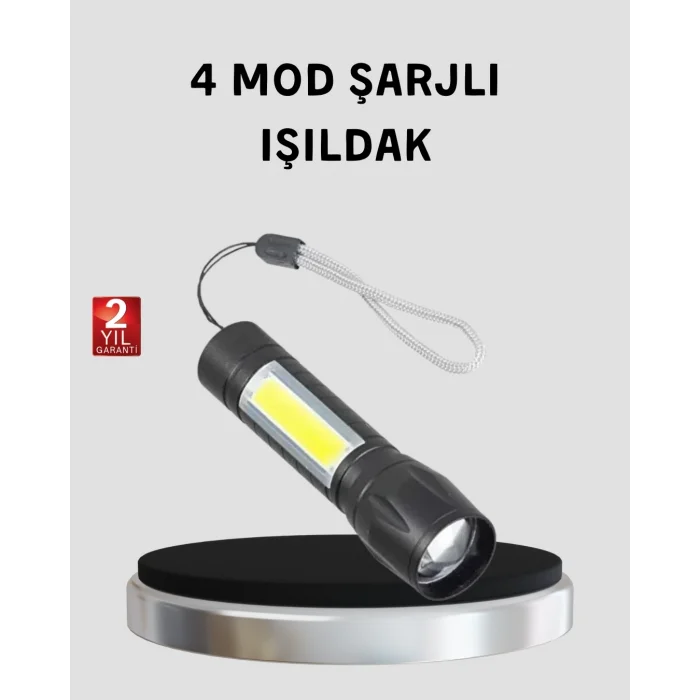 BUĞZ Ultra Dayanıklı 4 Mod Şarjlı Işıldak | Suya ve Darbeye Dayanıklı | 100.000 Saat LED Ömrü
