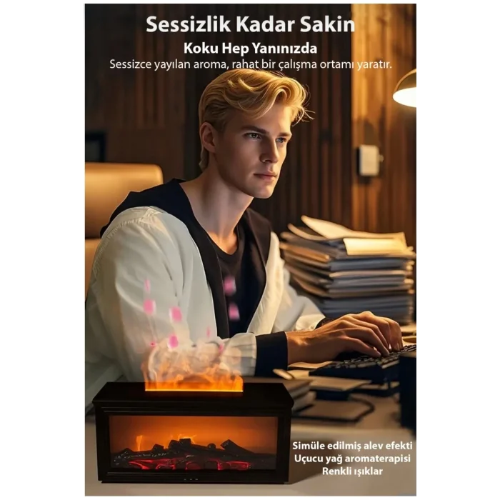 BUĞZ Ultrasonik şömine görünümlü hava nemlendirici 250 ml bordo 220-240V 2 yıl garantili