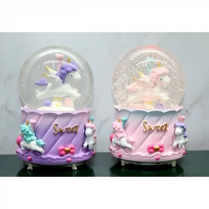  Unicorn İçi Dönmeli Püskürtmeli Işıklı Müzikli Kar Küresi Büyük Boy