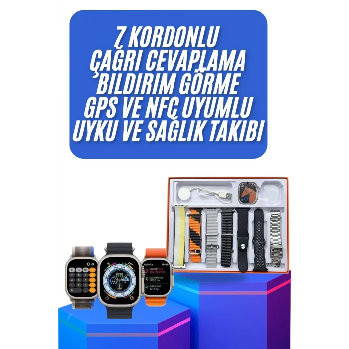  Unısex 7 Kordonlu Çok Fonksiyonlu Nabız Ölçer Uyku ve Sağlık Takibi