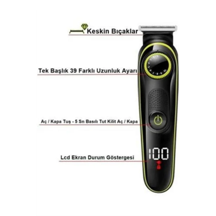 BUĞZ Unısex Çok Fonksiyonlu Bakım Seti Led Göstergeli Tıraş Makinesi Saç Sakal Vücut - Lisinya