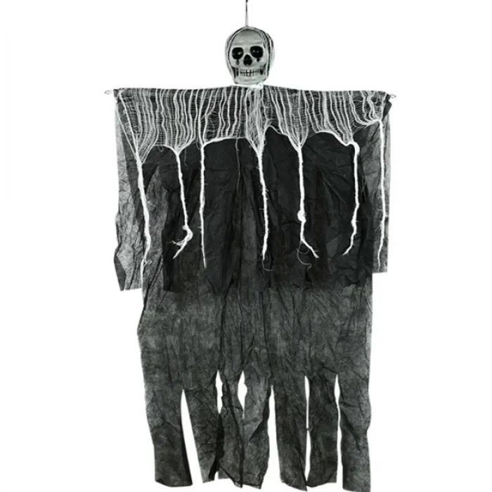 BUĞZ Ürpertici Kuru Kafa Korku Hayalet Saçaklı Dekor 90x50 Cm