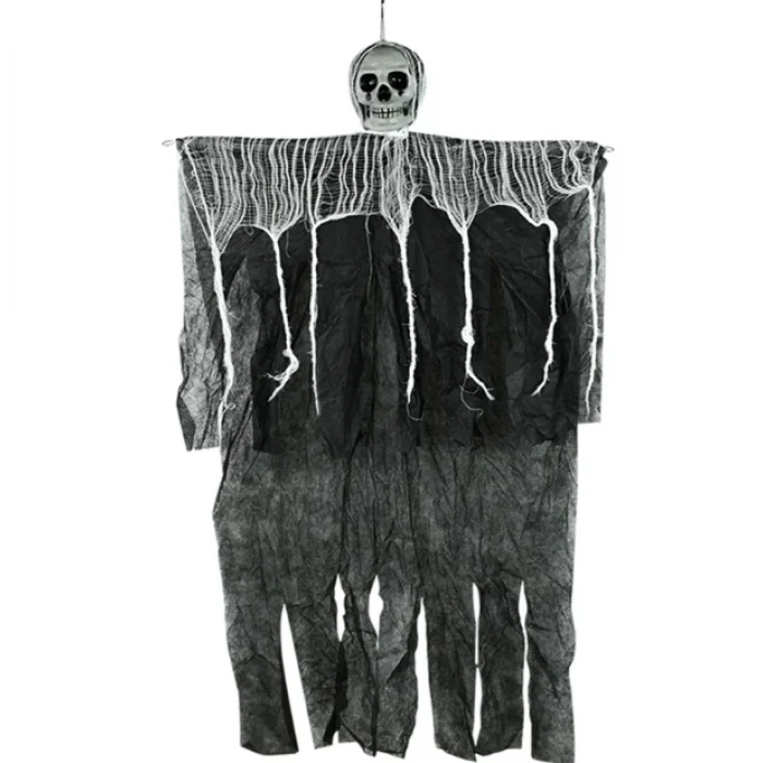 BUĞZ Ürpertici Kuru Kafa Korku Hayalet Saçaklı Dekor 90x50 Cm - Lisinya