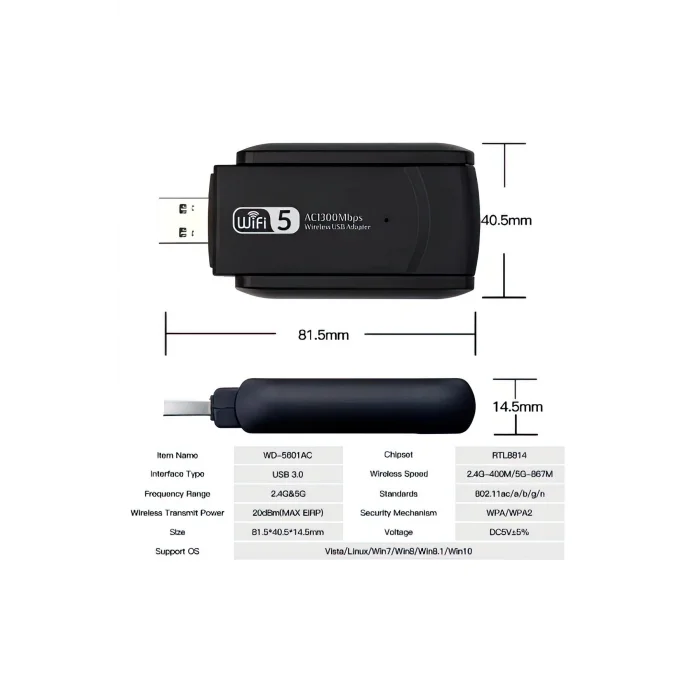 BUĞZ USB 3.0 Bağlantılı Çift Antenli Kablosuz AC Wi-Fi Adaptörü ile Hızlı Ağ Bağlantısı