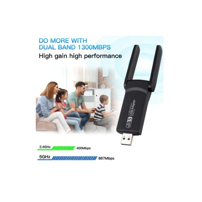 BUĞZ USB 3.0 Bağlantılı Çift Antenli Kablosuz AC Wi-Fi Adaptörü ile Hızlı Ağ Bağlantısı