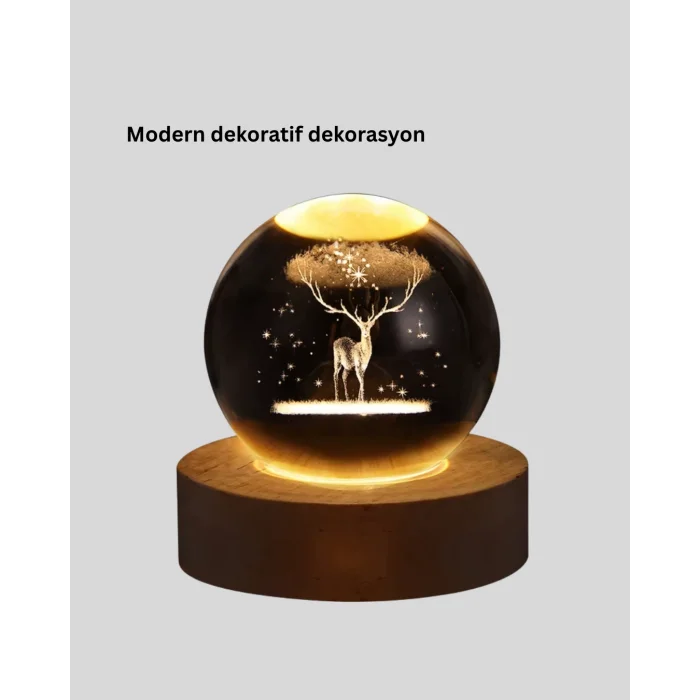 BUĞZ USB Bağlantılı Geyik Temalı Kristal Küre Premium Masa Gece Lambası - Lisinya