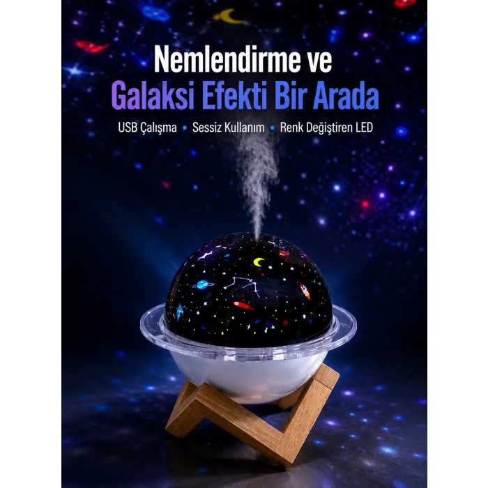 BUĞZ USB bağlantılı projektör ışıklı taşınabilir mini hava nemlendirici ve aroma difüzörü