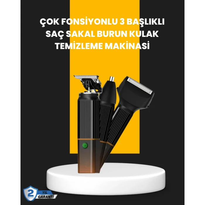 BUĞZ USB-C Şarjlı 3 in 1 Erkek Bakım Cihazı – Sessiz Motorlu Saç ve Sakal Kesme Makinesi