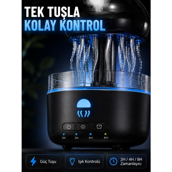 BUĞZ USB Çalışan Denizanası Hava Nemlendirici 7 Renk RGB Aydınlatmalı Sessiz Buhar Makinesi