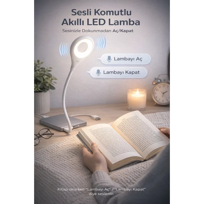 BUĞZ USB Girişli Sesli Komut Özellikli Akıllı LED Lamba Esnek Bükülebilir Masa ve Gece Lambası