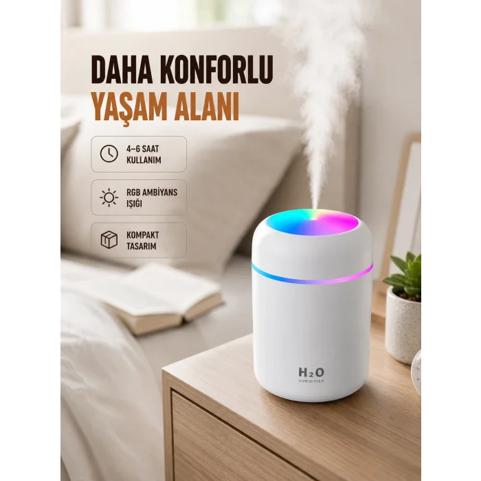 BUĞZ USB Girişli Taşınabilir Mini Nemlendirici 300ml Su Hazneli