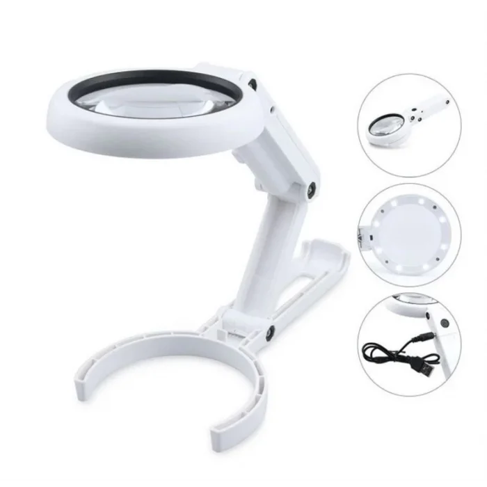 BUĞZ Usb Şarj Edilebilir Katlanabilir 3.510x Büyüteç 8 Ledli Masa Ve Eliçin  Taşınabilir Büyüteç Fs90rc