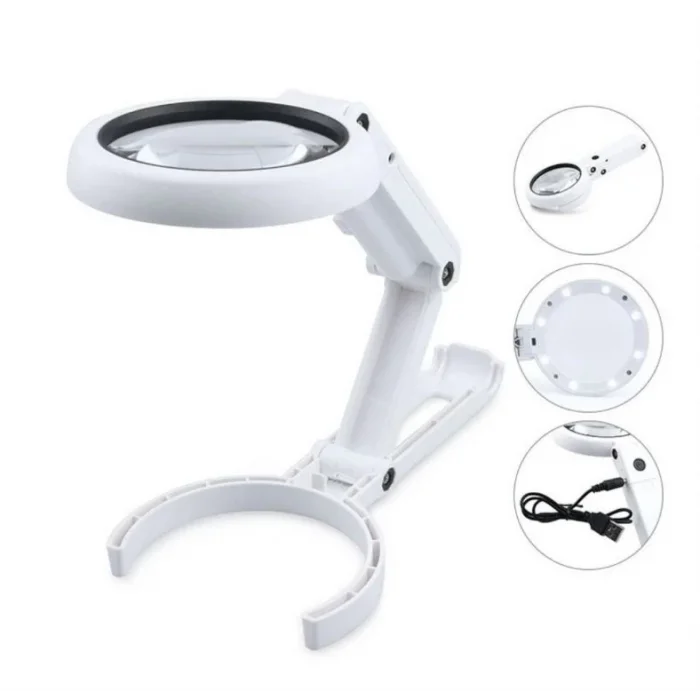 BUĞZ Usb Şarj Edilebilir Katlanabilir 3.510x Büyüteç 8 Ledli Masa Ve Eliçin  Taşınabilir Büyüteç Fs90rc - BUĞZ