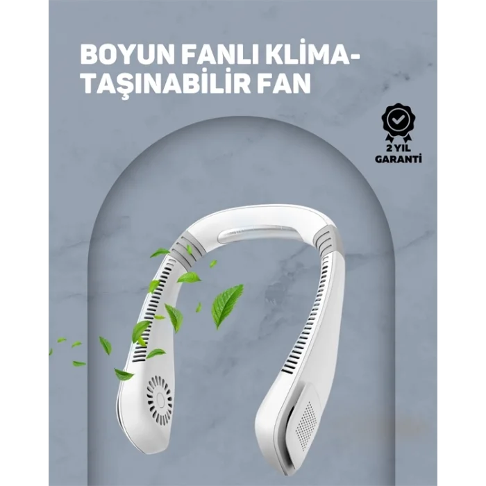  USB Şarjlı Giyilebilir Fan | 5 Kademeli Rüzgar Hızı, Sessiz Turbo Soğutma, 360° Hava Sirkülasyonu