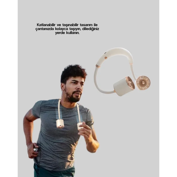 BUĞZ USB Şarjlı Katlanabilir Mini Boyun Fanı 1–3 Saat Kullanım