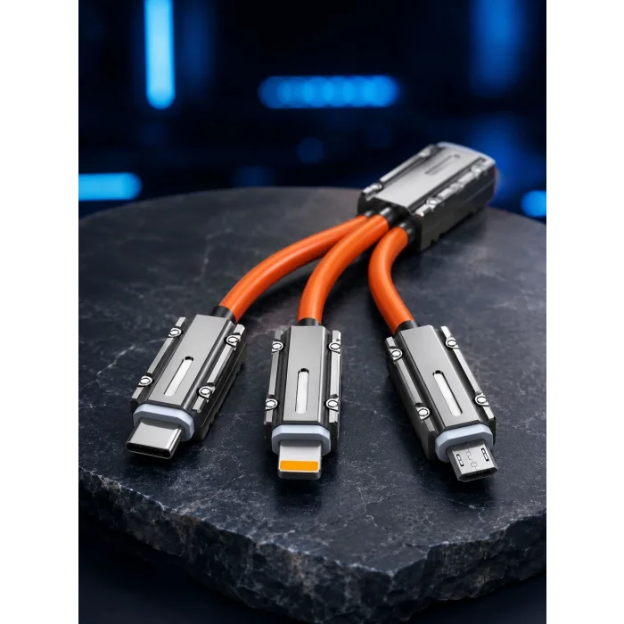 BUĞZ USB Type-C, Lightning ve Micro USB Uyumlu 3ü 1 Arada Hızlı Şarj Kablosu