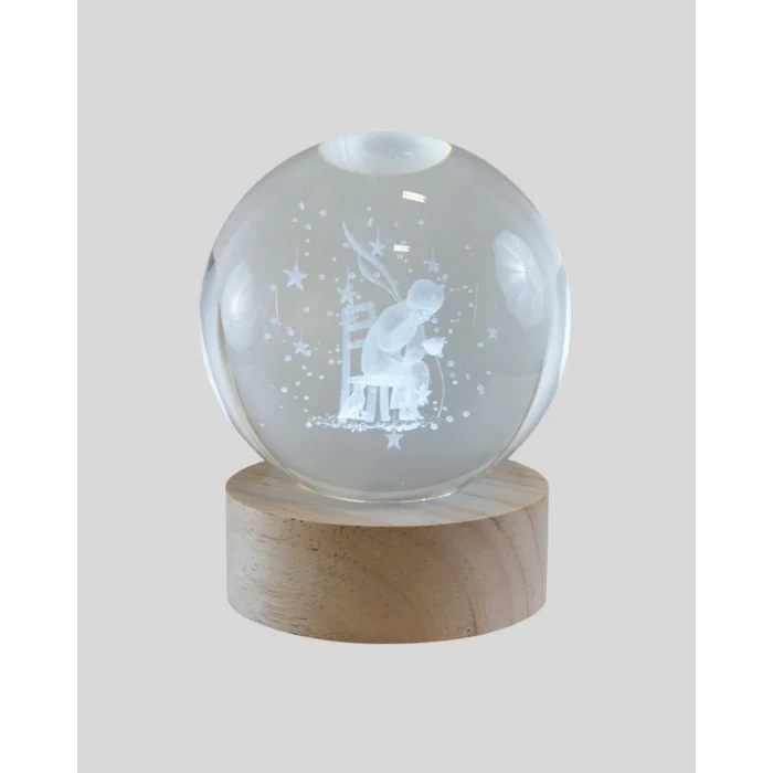 BUĞZ USB’li Küçük Prens Işıklı Cam Küre Ahşap Altlıklı Dekoratif Lamba