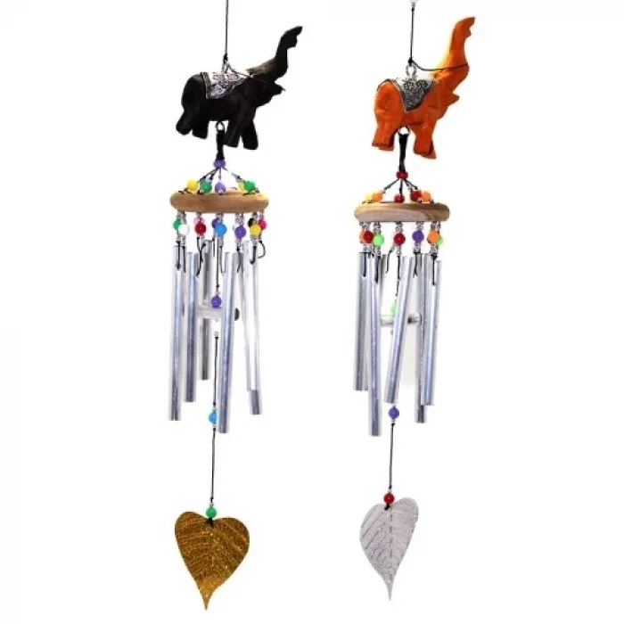  Üstü Ahşap Altı Metal Filli Rüzgar Çanı