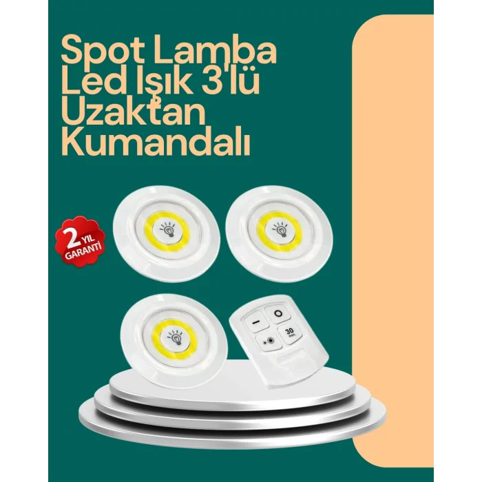  Uzaktan Kumanda İle Kontrol Edilebilen Yapışkanlı 3 Lü Kablosuz Led Spot Lamba