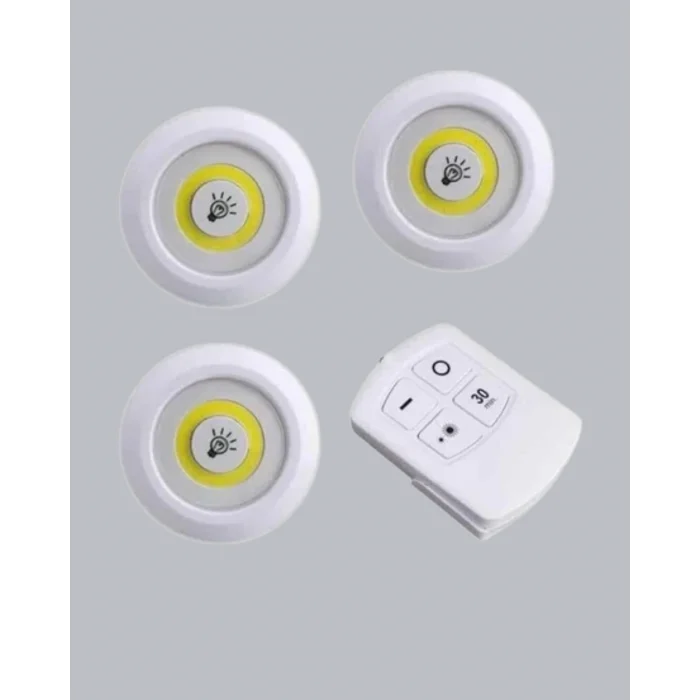 BUĞZ Uzaktan Kumanda İle Kontrol Edilebilen Yapışkanlı 3 Lü Kablosuz Led Spot Lamba - BUĞZ
