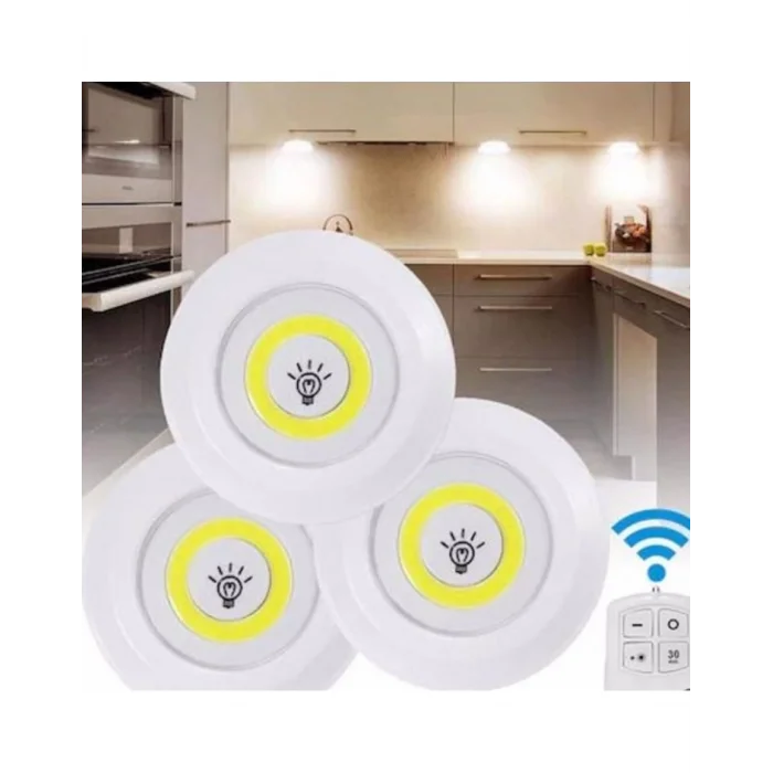 BUĞZ Uzaktan Kumandalı 3 Lü Spot Led Lamba Kablosuz Pilli Işıldak