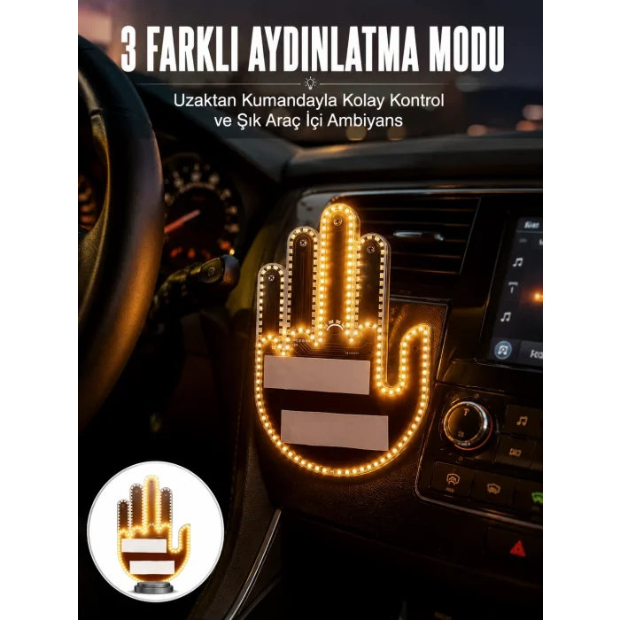 BUĞZ Uzaktan Kumandalı El Orta Parmak Led Araç Camına Özel Yeni Nesil