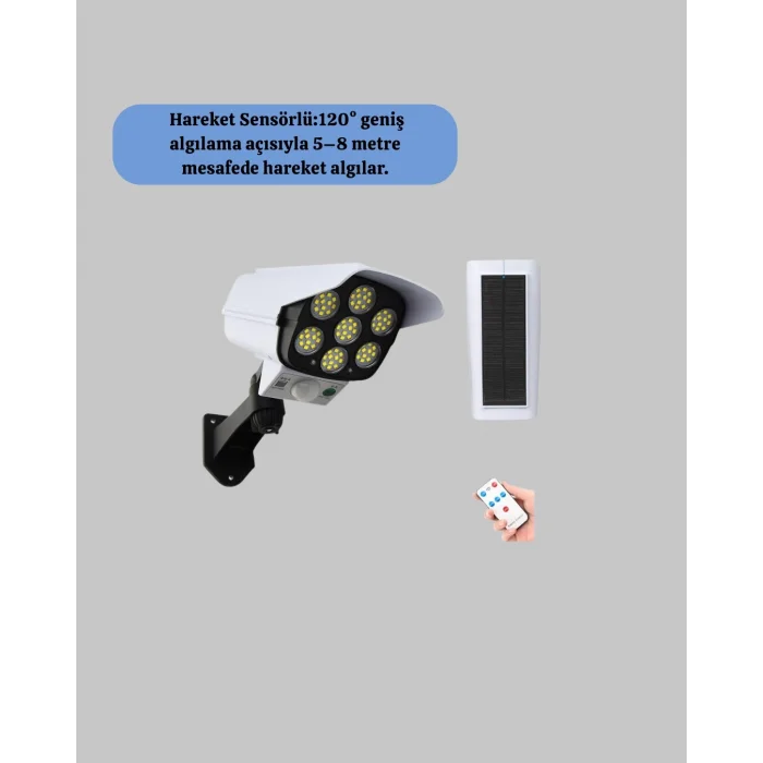 BUĞZ Uzaktan Kumandalı Güneş Enerjili LED Güvenlik Lambası Kamera Tipi Hareket Sensörlü