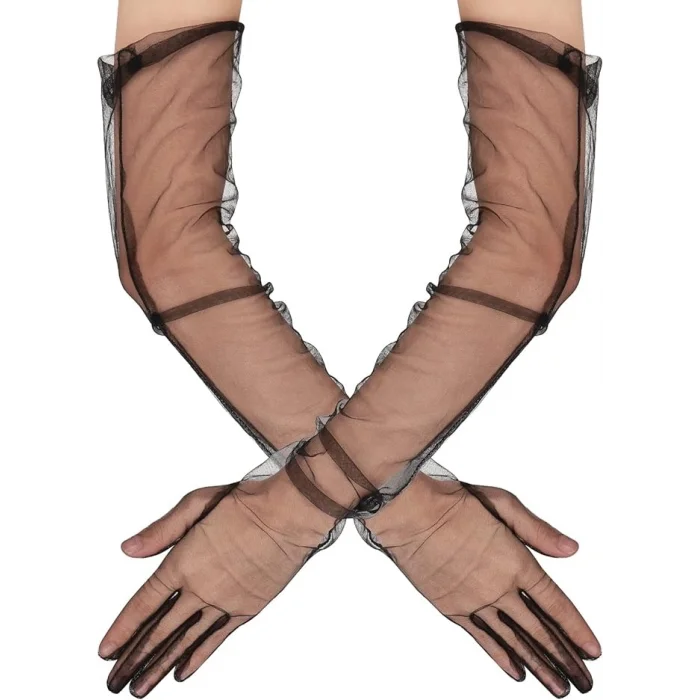 BUĞZ Uzun Boy Likralı Siyah Renk Yetişkin Mega Tül Eldiven 53 Cm Bx40
