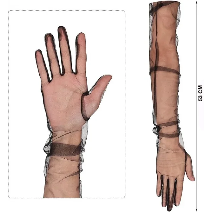 BUĞZ Uzun Boy Likralı Siyah Renk Yetişkin Mega Tül Eldiven 53 Cm - Lisinya