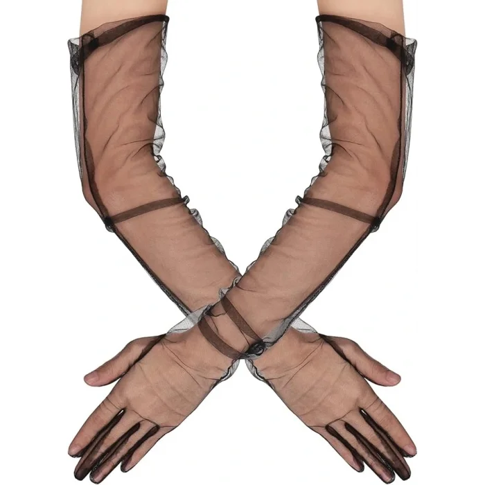 BUĞZ Uzun Boy Likralı Siyah Yetişkin Mega Tül Eldiven