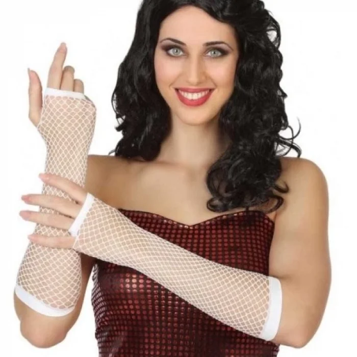  Uzun File Örgü Eldiven Beyaz Renk