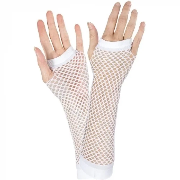  Uzun File Örgü Eldiven Beyaz Renk