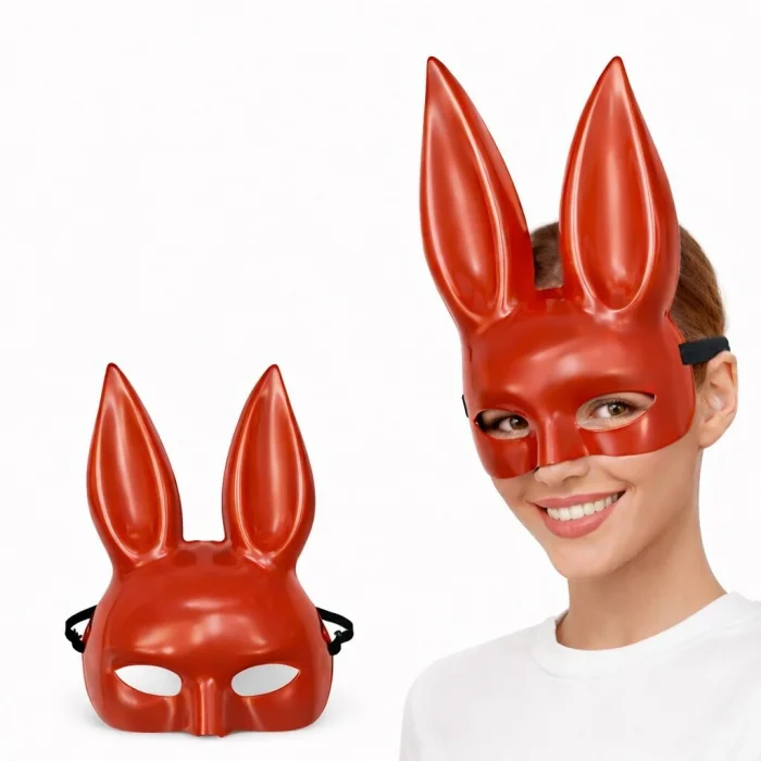 BUĞZ Uzun Kulaklı Kırmızı Lüks Tavşan Maskesi